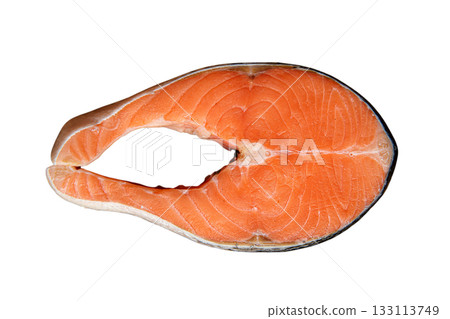 Isolated raw salmon steak top view 133113749