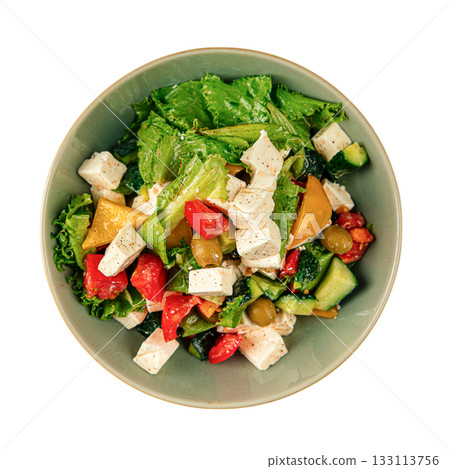 Portion of fresh greek salad with feta cheese Portion of fresh greek salad with feta cheese 133113756