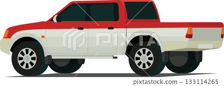 Twin cabin pickup truck angled rear side view 133114265