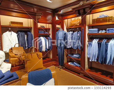 Luxury Ralph Lauren menswear boutique interior. London, UK, 8 June 2024 Luxury Ralph Lauren menswear boutique interior. London, UK, 8 June 2024 133114293
