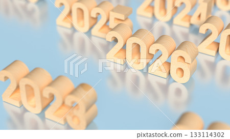 The Wood number 2026 for New year or holiday concept 3d Rendering. 133114302