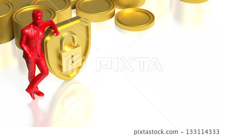 The Coins and Shield for Business or security concept 3d Rendering. 133114333