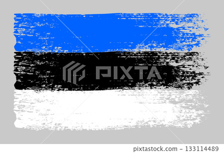 Grunge Estonia flag. Vintage national flag of Estonia with ink grunge texture and paint brush strokes. Vector illustration for Independence Day, patriotic design and creative background. 133114489