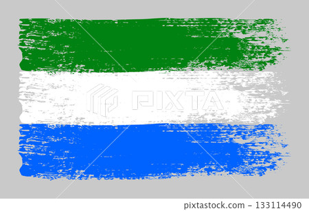 Grunge Sierra Leone flag. Vintage national flag of with ink grunge texture and paint brush strokes. Vector illustration for Independence Day, patriotic design and creative background Grunge Sierra Leone flag. Vintage national flag of with ink grunge texture and paint brush strokes. Vector illustration for Independence Day, patriotic design and creative background 133114490