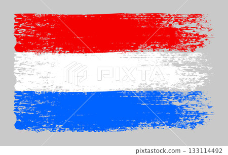 Grunge Netherlands flag. Vintage national flag of the Netherlands with ink grunge texture and paint brush strokes. Vector illustration for Independence Day, patriotic design and creative background. Grunge Netherlands flag. Vintage national flag of the Netherlands with ink grunge texture and paint brush strokes. Vector illustration for Independence Day, patriotic design and creative background. 133114492