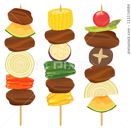 Barbecue skewer illustration set vector material 133114984