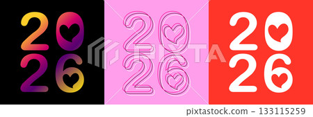 Colorful number art material featuring a row of heart-shaped 2026 designs | 2026, heart, numbers, pop, colorful 133115259