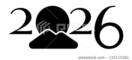 A simple monochrome design for New Year's cards that combines 2026, Mt. Fuji, and sunrise | 2026, Mt. Fuji, sunrise, A simple monochrome design for New Year's cards that combines 2026, Mt. Fuji, and sunrise | 2026, Mt. Fuji, sunrise, 133115261