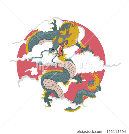 Japan dragon. Color vector flat cartoon illustration. 133115394