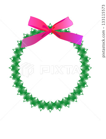 聖誕花圈和粉紅色絲帶裝飾框 133115573