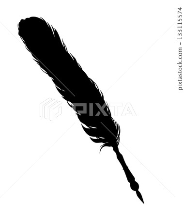 antique style feather pen black vector silhouette 133115574