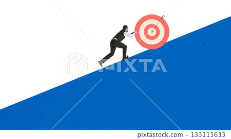 Minimal poster of a businessman running uphill towards a distant target. Minimal poster of a businessman running uphill towards a distant target. 133115633