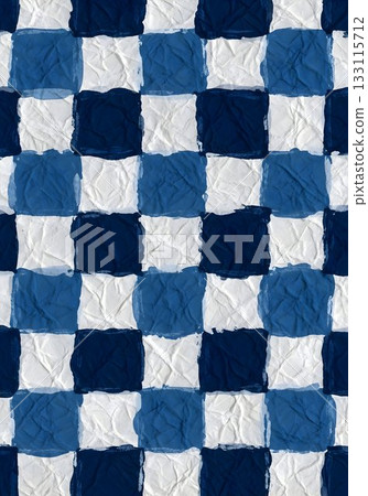 Blue and White Crumpled Checkered Paper Texture 133115712