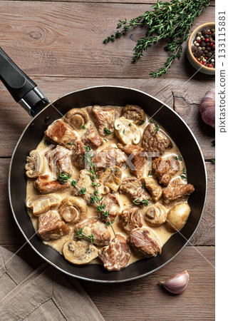 Creamy Chicken or Turkey Meat and Mushroom Stroganoff 133115881