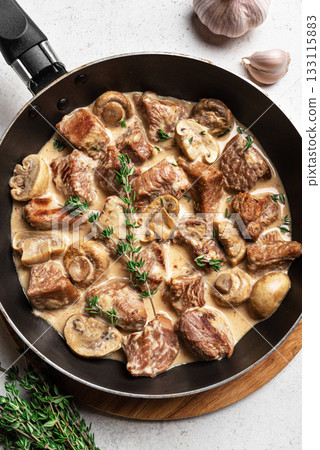 Creamy Chicken Meat and Mushroom Stroganoff Creamy Chicken Meat and Mushroom Stroganoff 133115883