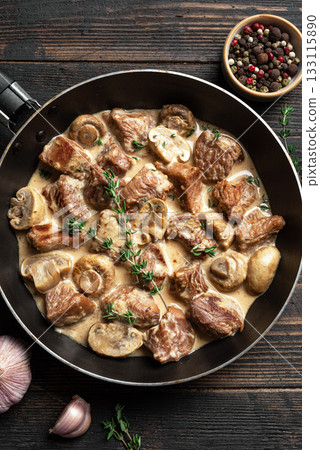 Creamy Chicken Meat and Mushroom Stroganoff 133115890