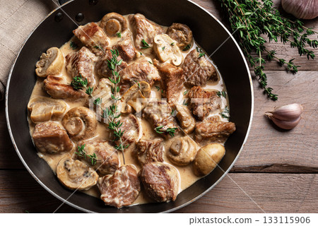 Creamy Chicken Meat and Mushroom Stroganoff 133115906