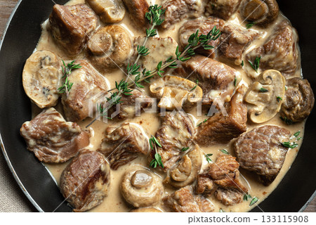 Creamy Chicken or Turkey  Meat and Mushroom Stroganoff 133115908