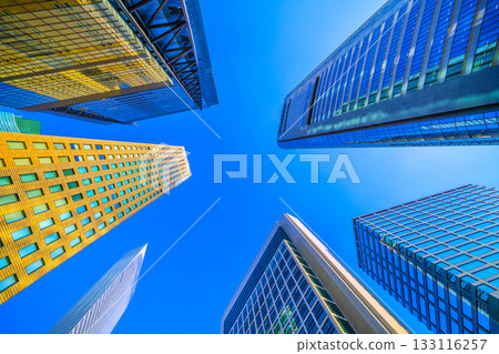 Tokyo cityscape in Japan: Office buildings in Shiodome. May the new era be a wonderful one... To the future 133116257