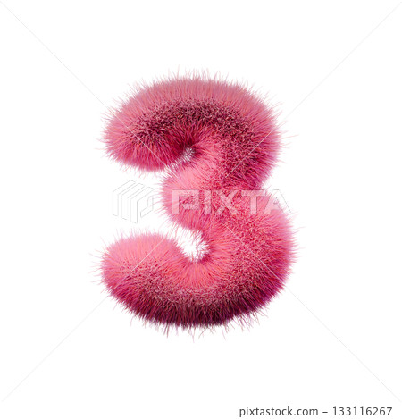 Pink fur Font Number 3 THREE 3D 133116267