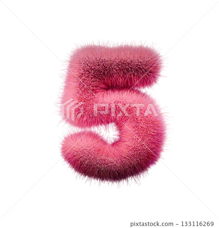 Pink fur Font Number 5 FIVE 3D 133116269