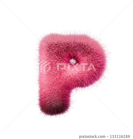 Pink fur Font Letter P 3D 133116289