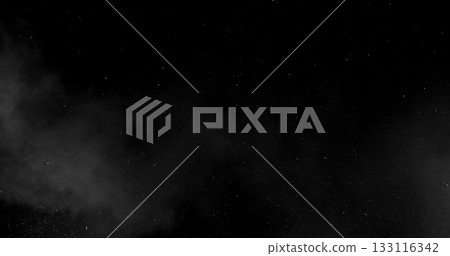 Falling snowflakes with fog. isolated on black background. Winter snow overlay texture for VFX, compositing, motion graphics and atmospheric effects 133116342