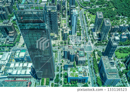 Taipei cityscape and blue sky seen from Taipei 101 133116523