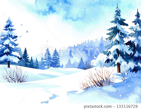 Winter forest and snow scene 133116729