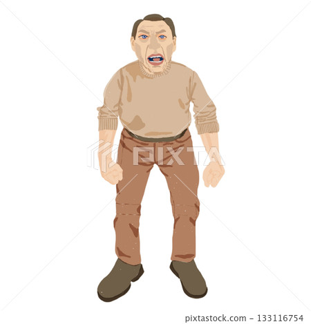 Whole-body medical illustration of an elderly person showing characteristics of frontotemporal dementia: personality changes, antisocial behavior, and emotional control disorders 133116754