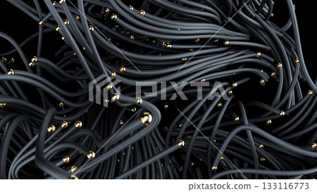 Shimmering braided cords with cinematic light, Highend braided conduit featuring shimmering gold particles illuminated by subtle cinematic lighting for luxury backgrounds 133116773