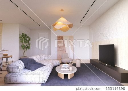 Modern cozy living room with soft neutral decor Modern cozy living room with soft neutral decor 133116898