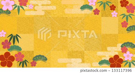 金色瓷磚和松樹、竹子、梅花背景材料 133117396