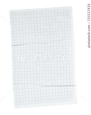 Crumpled squared notebook sheet isolated on transparent background. Wrinkled paper texture, perfect for design, mockups, and creative projects Crumpled squared notebook sheet isolated on transparent background. Wrinkled paper texture, perfect for design, mockups, and creative projects 133117418