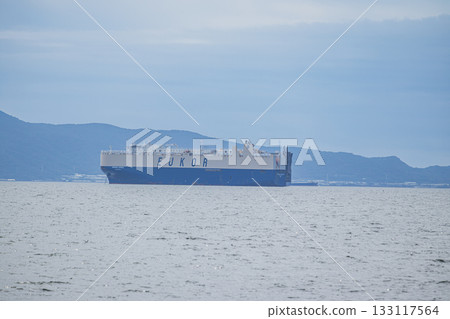 A view of a car carrier floating in Mikawa Bay from Gamagori City (Aichi Prefecture) 133117564