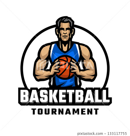 Logo of a basketball player with a ball in his hands. 133117755
