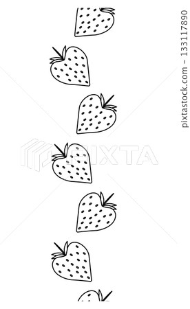 Strawberries Valentine's Day seamless border vertical. Vector graphic line black and white illustration. For poster, invitation, backdrop, ad, sale promotion, print for t-shirt 133117890