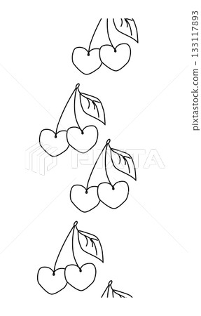 Cherry wreath Valentine's Day seamless border vertical. Vector graphic line black and white illustration. For poster, flyer, banner, invitation, social media, party or sale Cherry wreath Valentine's Day seamless border vertical. Vector graphic line black and white illustration. For poster, flyer, banner, invitation, social media, party or sale 133117893