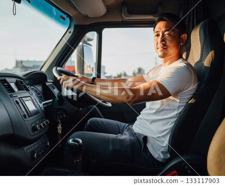 Asian male truck driver Asian male truck driver 133117903