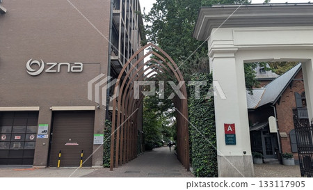 An artistic simple object like gate on the street in Antwerp 133117905