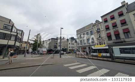 City tram running in the city in Antwerp 133117910