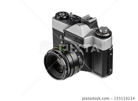 Classic vintage photo camera for creative projects isolated on white Classic vintage photo camera for creative projects isolated on white 133118114