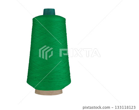 Green Thread Spool on White Background Green Thread Spool on White Background 133118123