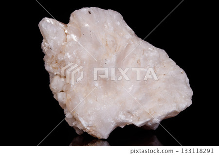 Macro mineral stone Amphibolite in quartz on black background 133118291