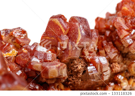 Macro mineral stone Vanadinite on a white background Macro mineral stone Vanadinite on a white background 133118326