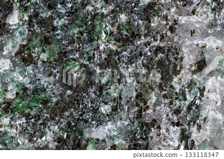 Macro mineral stone Fuchsite on a white background 133118347