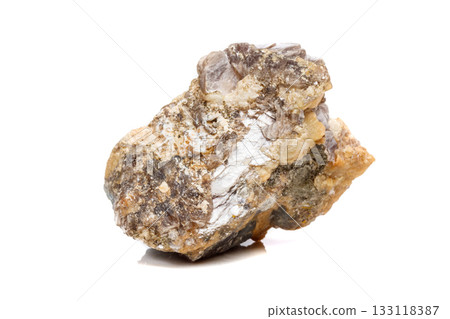 Macro mineral stone Corundum in rock a white background 133118387