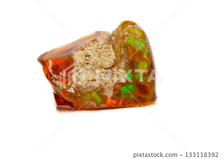 Macro Opal mineral stone in rock on white background 133118392