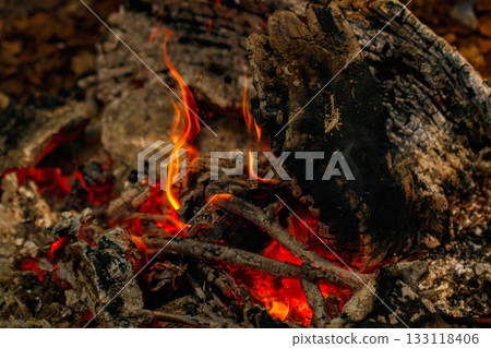texture flame from burning logs at night 133118406
