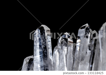 Macro Mineral Stone Rhinestone in Crystals on a Black Background 133118425